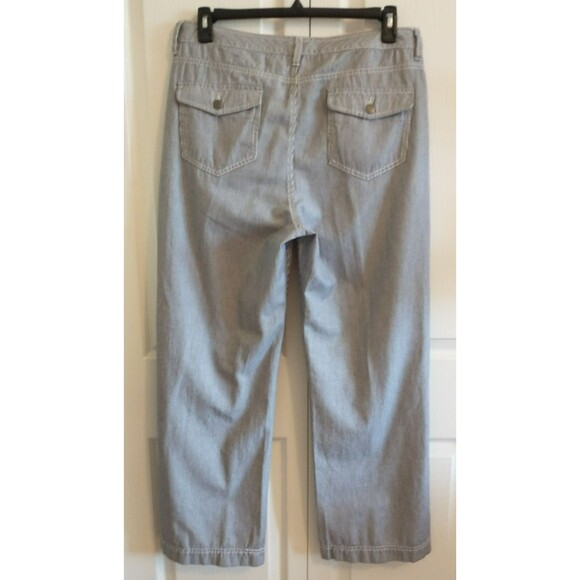 L.L. Bean Pants Women's Blue White Pinstripe Straight Wider Leg High Rise - 16 - Picture 5 of 8